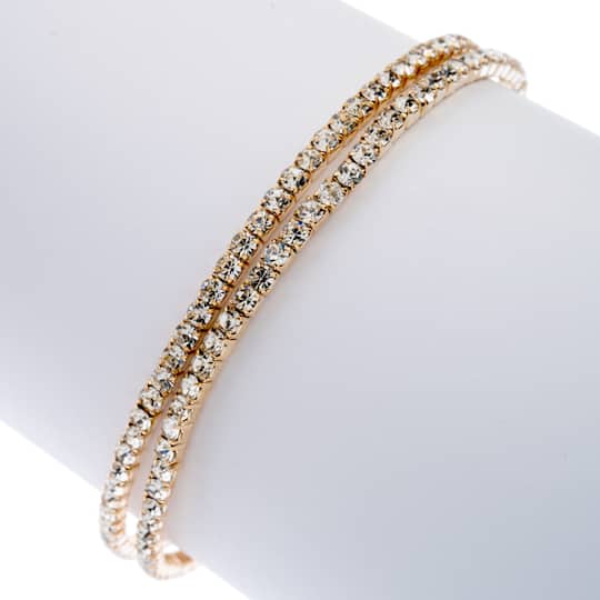 7" Gold & Crystal Rhinestone Stretch Bracelets, 2ct. by Bead Landing™